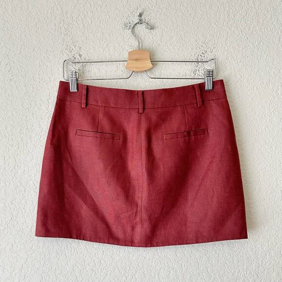 TIBI Fluid Suiting Mini Skirt Maroon Lined Lightweight Linen Preppy - Picture 2 of 9